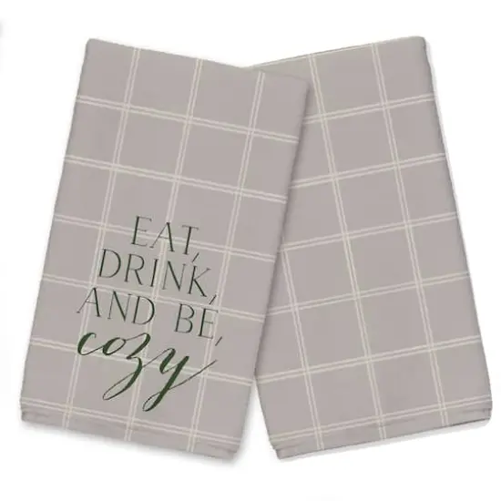 Be Cozy Gray and White Check Tea Towel - Set of 2 {1}