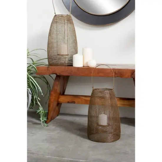 Gold Iron Modern Candle Holder Lantern, 16" x 9" x 9" {9}