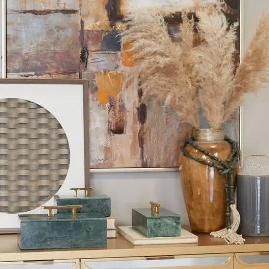 Green Marble Box with Gold Bar Handles Set {8}