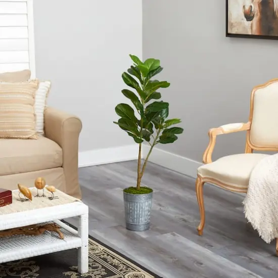 4ft. Fiddle Leaf Fig Tree in Metal Planter {4}