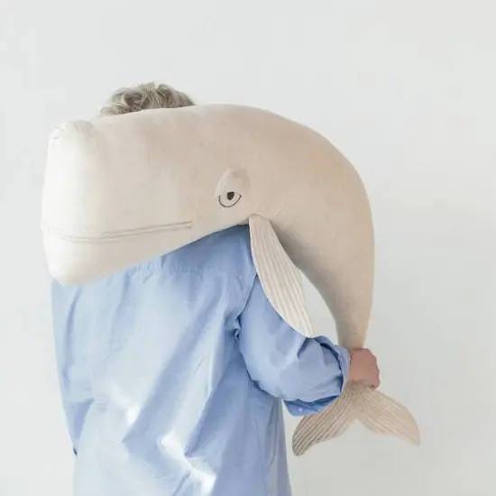 Hello Honey&reg; White Cotton & Linen Whale-Shaped Pillow {6}