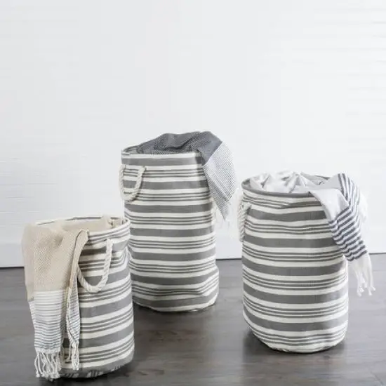 DII&reg; Urban Stripe Gray Round Storage Bin {4}