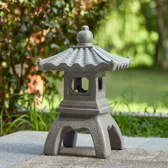 Glitzhome&reg; 16" MGO Faux Concrete Pagoda Garden Statue {6}
