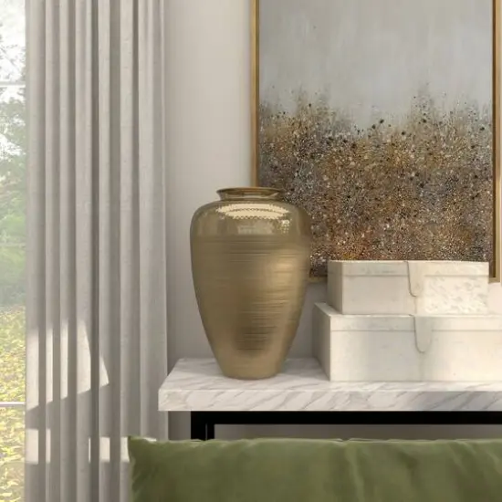 18" Gold Aluminum Brushed Vase with Hammered Top {9}