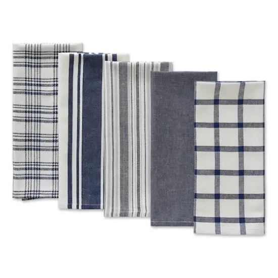 DII&reg; Assorted Nautical Blue Woven Dishtowels Set {3}