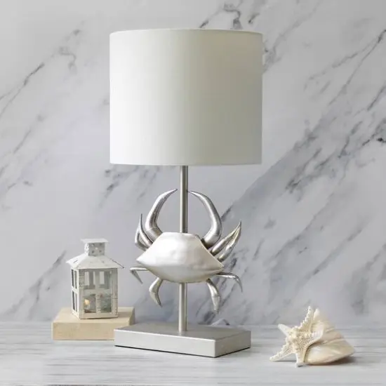 Simple Designs™ 18" Brushed Nickel Pinching Crab Table Lamp with White Shade {5}
