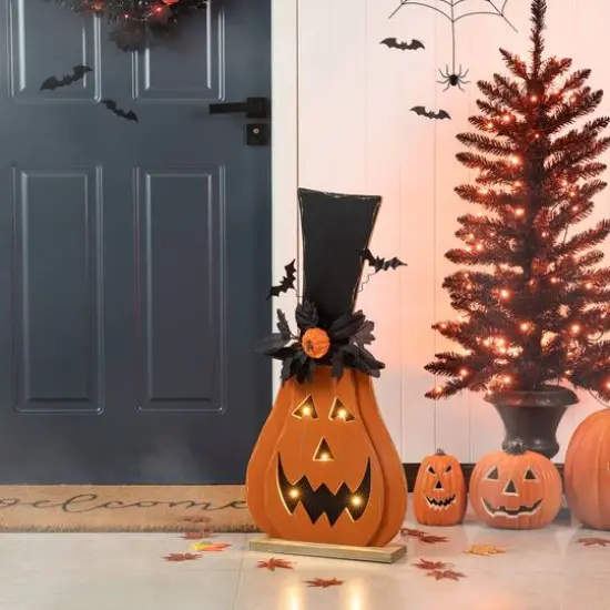Glitzhome&reg; 30" Halloween Lighted Wood Floral Jack-O'-Lantern Porch D&eacute;cor with Timer {3}