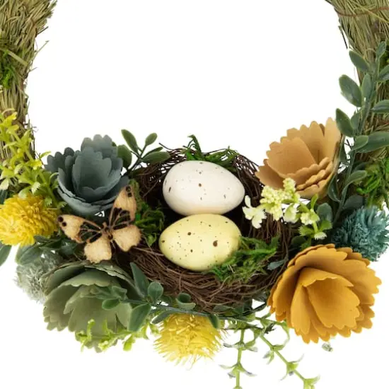 9" Easter Egg, Birds Nest & Wooden Flower Wreath {6}