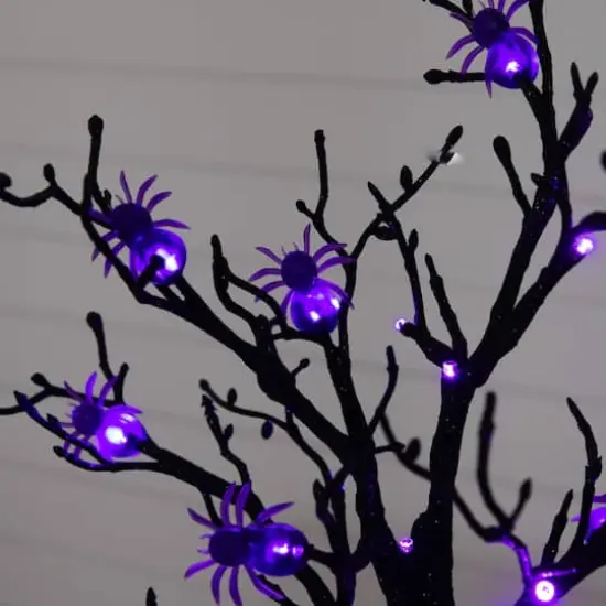 2ft. Pre-Lit Artificial Halloween Spider Twig Tree with 24 Purple LED Lights {5}