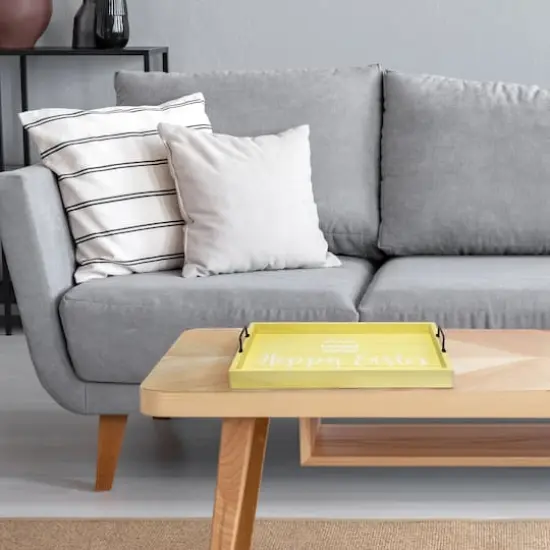 Elegant Designs&trade; 15.5" Yellow Wash Hoppy Easter Serving Tray with Handles {5}