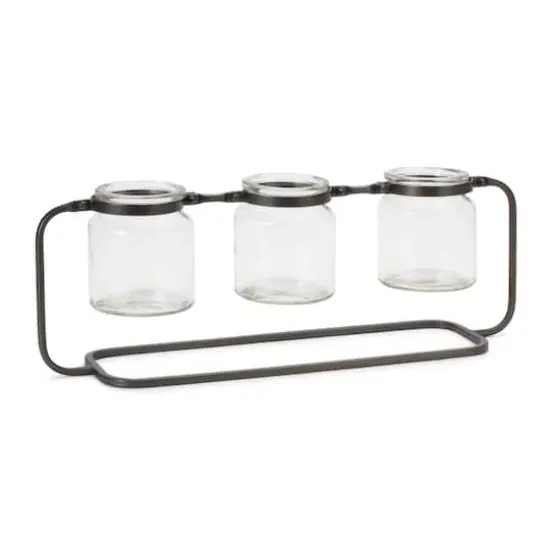 19.75" Glass Bottle Vases in Iron Stand {1}