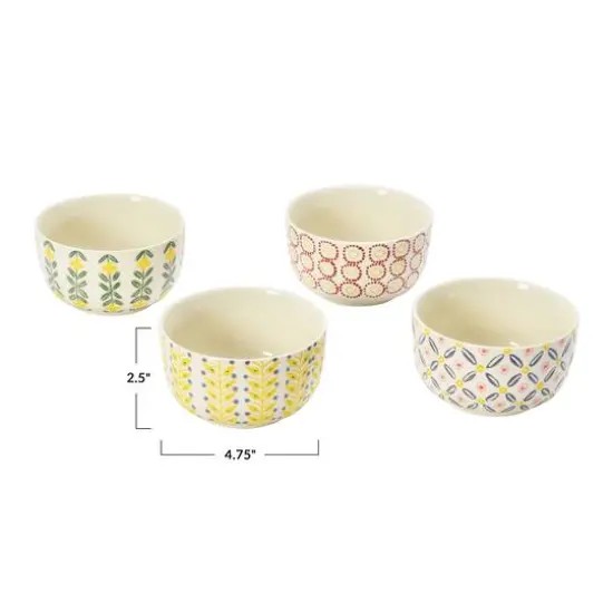 Hello Honey® 4.75" Wide Floral Print Hand-Stamped Stoneware Bowls, 4ct. {6}