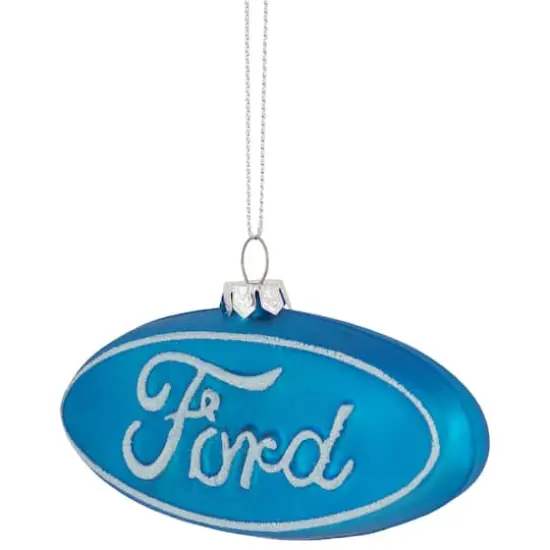 5" Glittered Blue & White Ford Logo Glass Ornament {4}