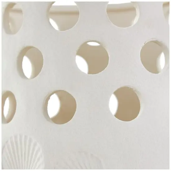10" White Ceramic Shell Vase with Circular Cutouts {6}