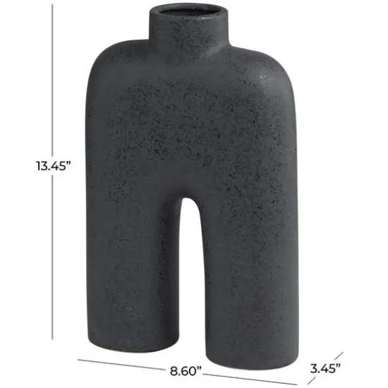 13" Black Ceramic Arched Abstract Vase {8}