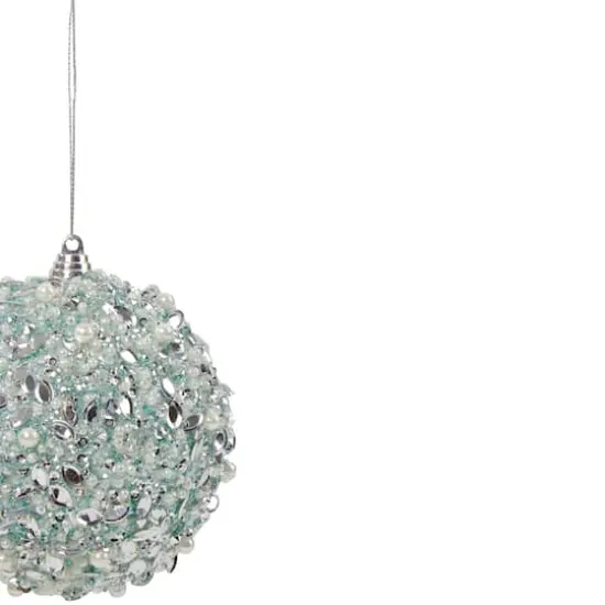 3.5" Green Glitter and White Beads Shatterproof Christmas Ball Ornament {10}