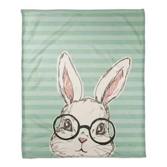 Bunny With Glasses 50" x 60" Sherpa Fleece Blanket {1}
