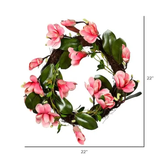 22" Dark Pink Magnolia Wreath {3}