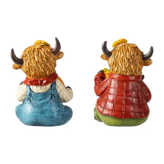 Glitzhome&reg; 4.25" Fall Resin Highland Cow Table Decor Set {8}