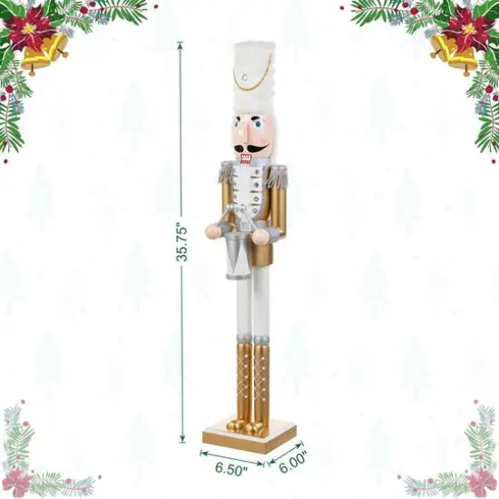 Glitzhome&reg; 35.75"H Wooden Christmas Gold Dressed Soldier Nutcracker {9}