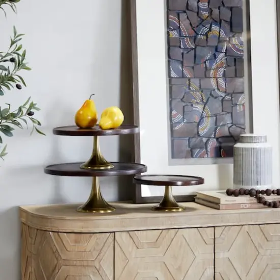 Dark Brown Mango Wood Modern Cake Stand, Set of 3" 14", 12", 10" {7}