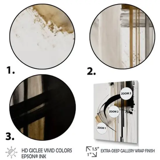 Designart 'Black, White And Gold Expression I' Modern Framed Canvas Wall Art Thin Gold {4}