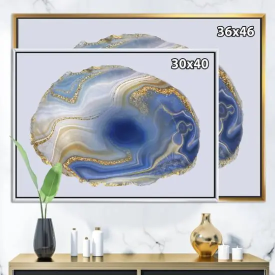Designart - Ocean Blue Golden Jasper Agate I - Glam Canvas Wall Art Print in Black Frame {4}