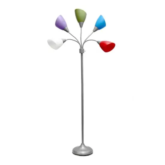 Simple Designs™ 5.6ft. 5-Light Gooseneck Silver Floor Lamp Primary Multicolored Shades {1}