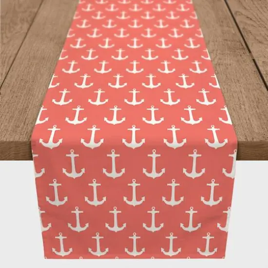 Anchors Indoor/Outdoor Table Runner White on Coral {4}