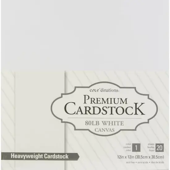 Core'dinations&reg; White Canvas12" x 12" Premium Cardstock, 20 Sheets {1}