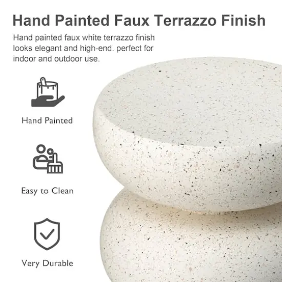 Glitzhome&reg; 18" Multifunctional Faux Terrazzo Garden Stool White {8}