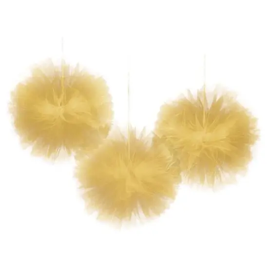 12" Gold Fluffy Tulle Hanging Decorations, 3ct. {1}