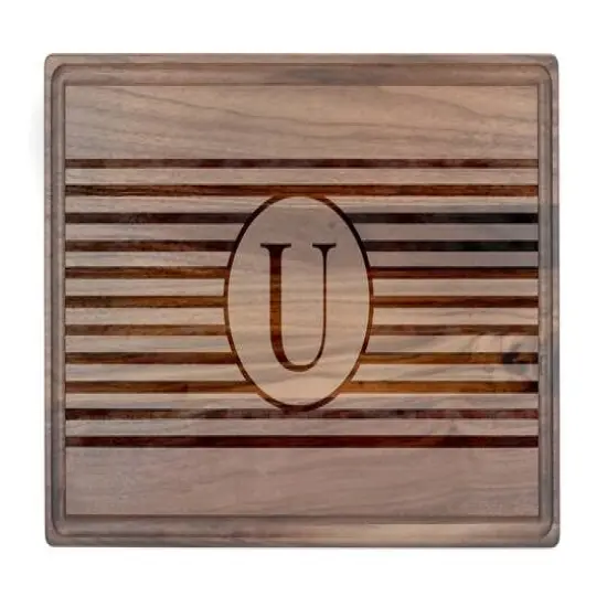 Stripe Monogram Walnut Cutting Board U {1}