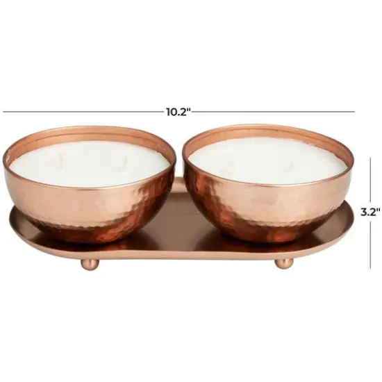White Wax Tropical Breeze Scented Candle with Copper Hammered Container and Oval Holding Tray {7}