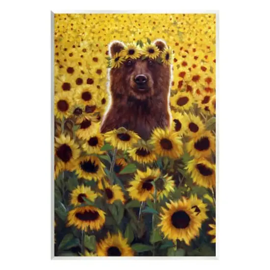 Stupell Industries Happy Bear Sunflower Field Wall Plaque Art {1}