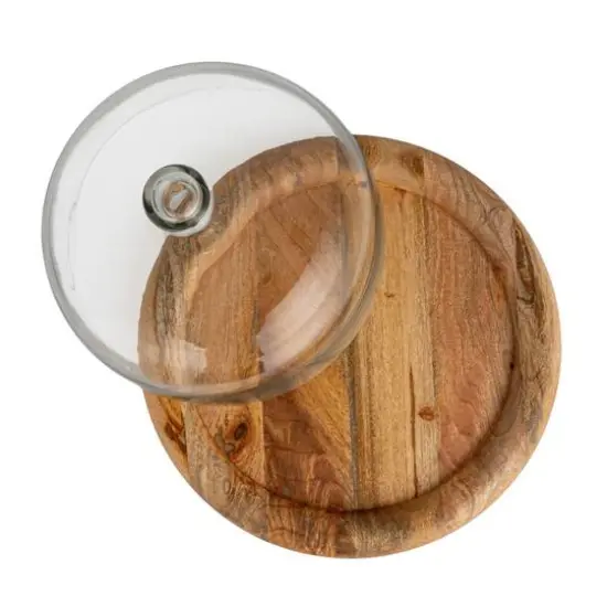 Hello Honey&reg; 16" Round Glass Cloche with Mango Wood Base {9}
