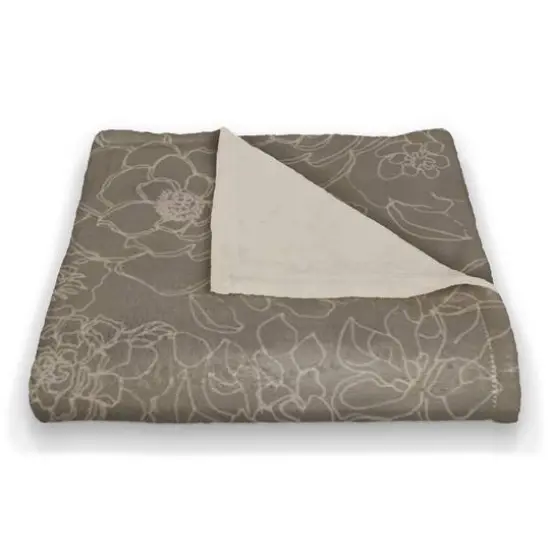 Line Floral Coral Fleece Blanket Brown {3}