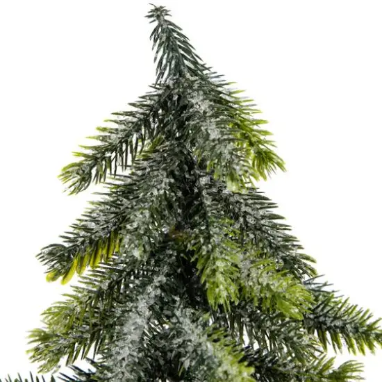 9" Unlit Iced Downswept Pine Artificial Christmas Tree Set {5}