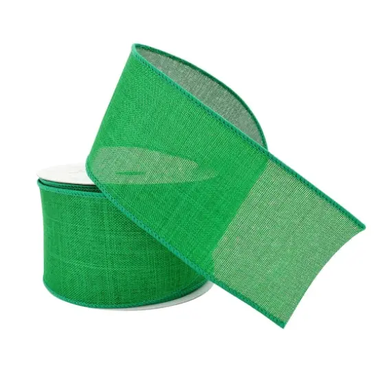 2.5" x 25ft. Faux Linen Wired Ribbon by Celebrate It&trade; D&eacute;cor Kelly Green {4}