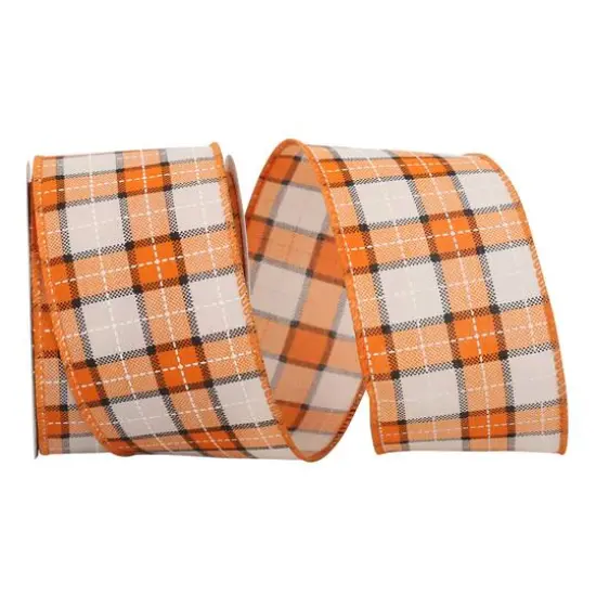 Reliant 2.5" x 10yd. Wired Orange & White Plaid Ribbon {1}