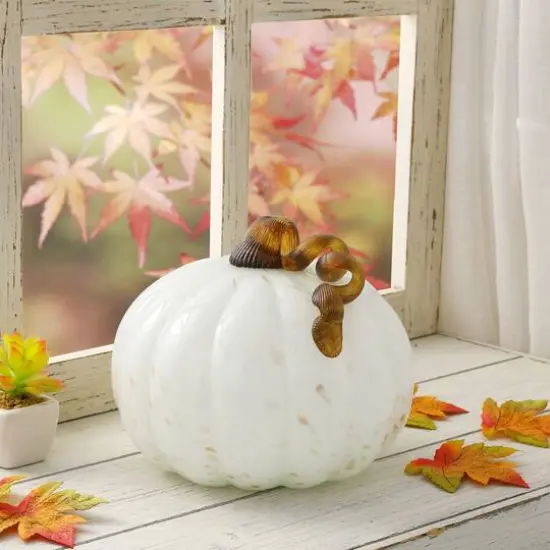 Glitzhome&reg; Glass Pumpkin, Golden & White  {9}
