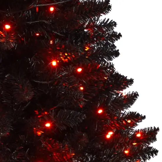 4ft. Black Artificial Halloween Tree in Urn, Orange LED Lights {5}