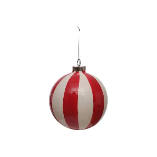 3.75" Red & White Vertical Peppermint Stripes Ceramic Ball Ornament by Ashland&reg; {3}
