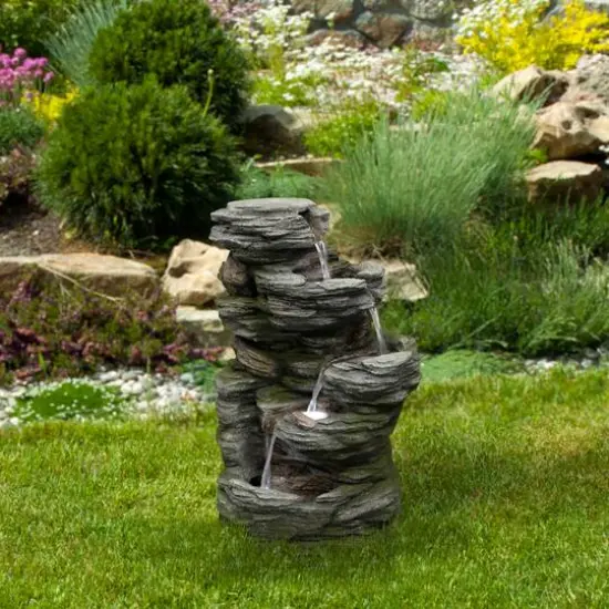 25" Gray LED 5-Tier Outdoor Garden Water Fountain {3}
