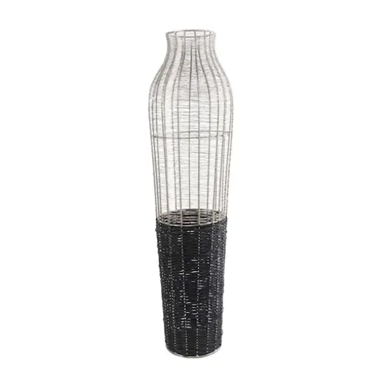36" Silver Metal Vase with Woven Black Rattan Base {3}