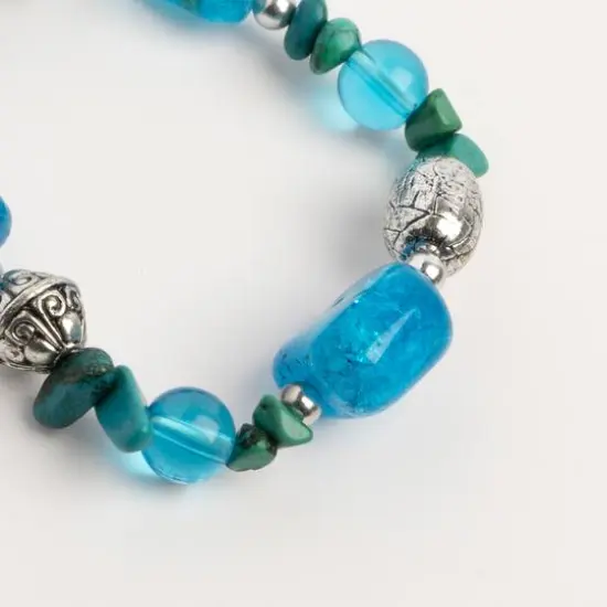 John Bead Green Turquoise & Blue Bead Gemstone Stretch Bracelet {3}
