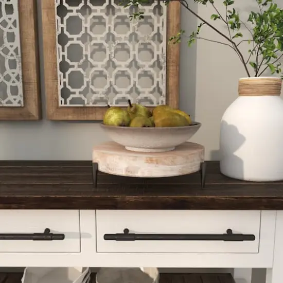 13" Cream Mango Wood Tray with Black Metal Leg {10}