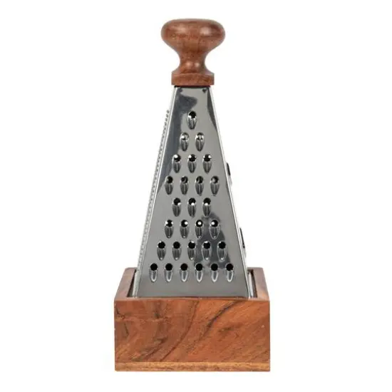 Hello Honey&reg; 7" Handheld Stainless Steel Grater with Acacia Wood Handle & Square Base {9}