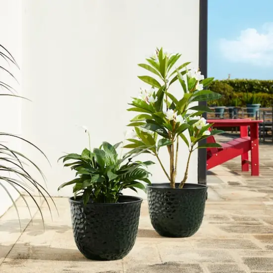 Glitzhome&reg; 15.25" Honeycomb Textured Green Faux Ceramic Plastic Planters, 2ct. {3}