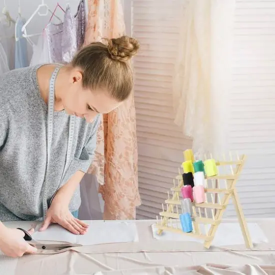 Natural 60-Spool Wooden Sewing Thread Organizer Rack {6}